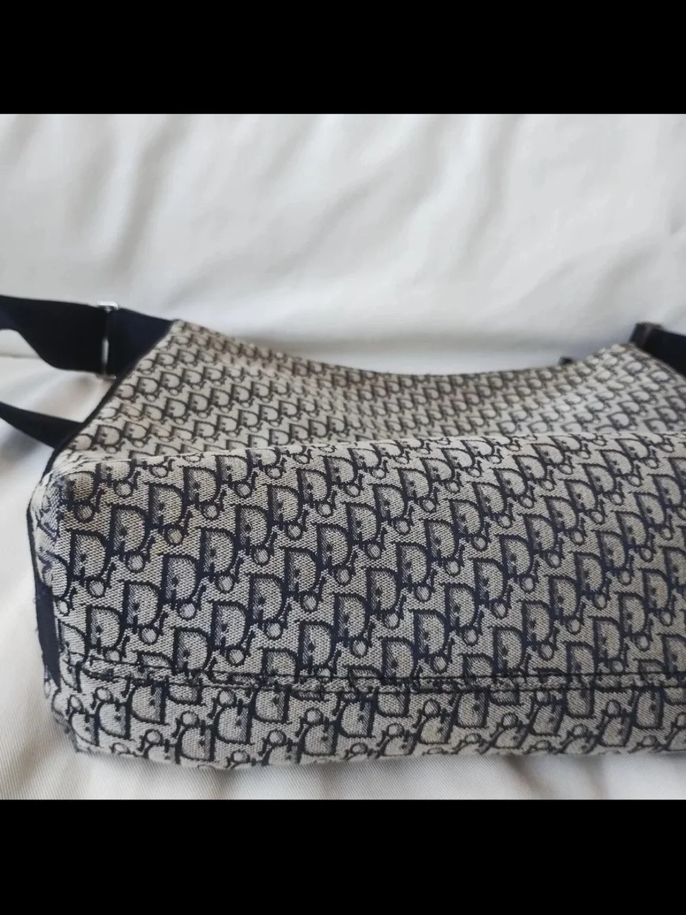 Dior Gray and Navy Oblique Logo Crossbody Messenger Bag
